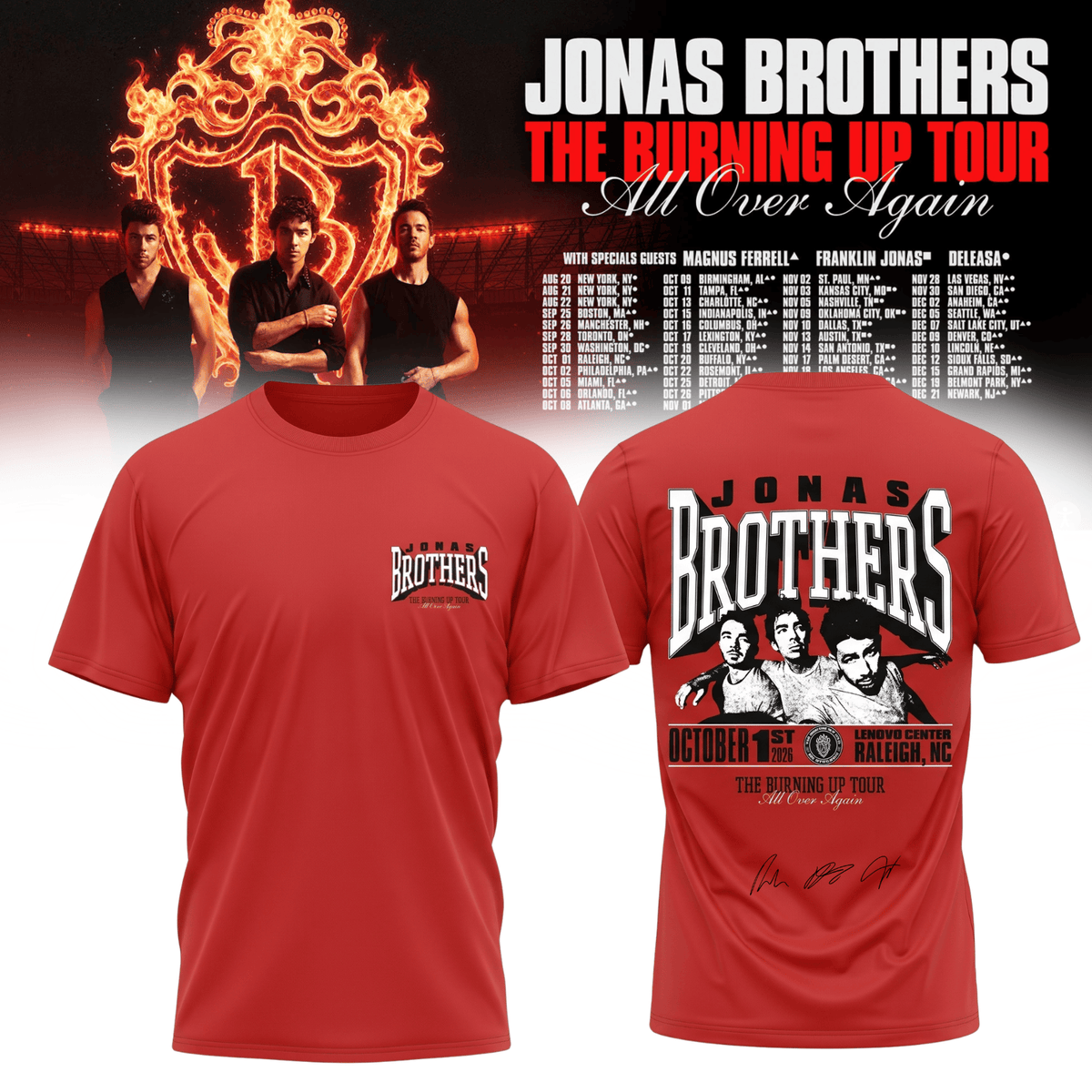Jonas Brothers Merch The Burning Up Tour All Over Again 2026 Shirt Gifts For Huge Fans - Foxy23shop