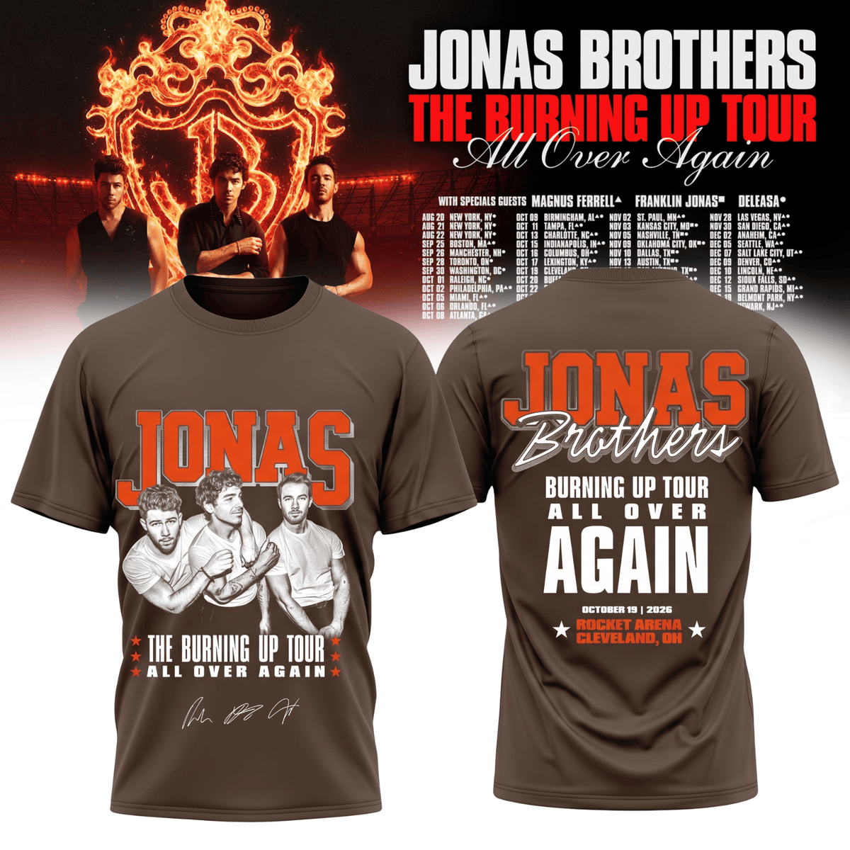 Jonas Brothers Merch The Burning Up Tour All Over Again 2026 T-Shirt Gifts For Brother - Foxy23shop