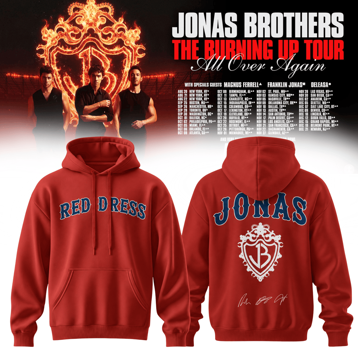 Jonas Brothers Merch The Burning Up Tour All Over Again 2026 Hoodie Jonas Brothers Clothing - Foxy23shop