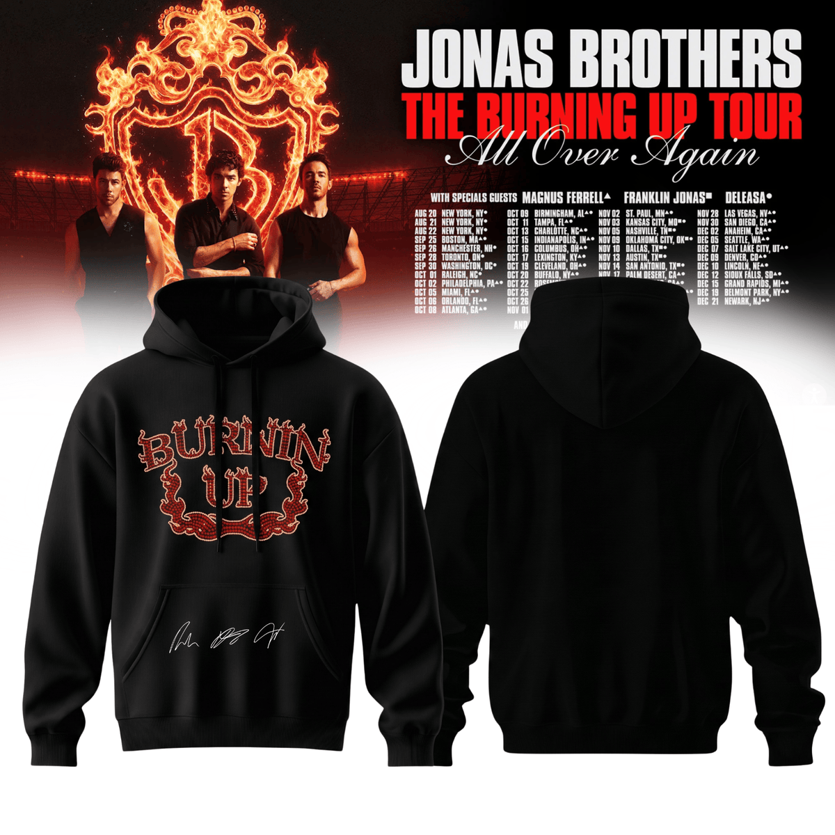 Jonas Brothers Merch The Burning Up Tour All Over Again 2026 Hoodie Gifts For Joe Jonas - Foxy23shop