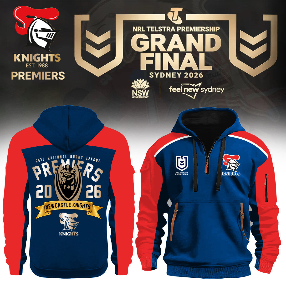 Newcastle Knights Half Zip Hoodie Newcastle Knights Rugby Clothes Gift For Sports Fans - Foxy23shop