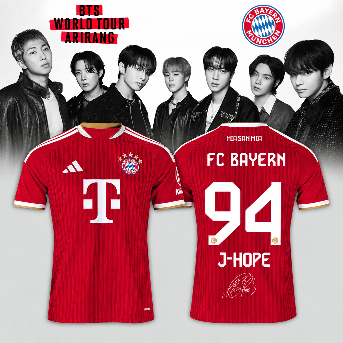 J Hope BTS x FC Bayern Munich Merch Arirang World Tour 2026 Jersey Unique Fan Gifts - Foxy23shop