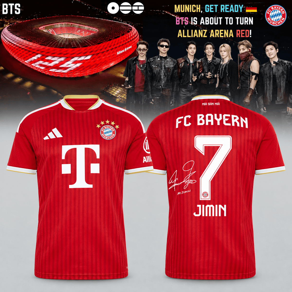 Jimin BTS x FC Bayern Munich Merch Arirang World Tour 2026 Jersey Gifts For Soccer Lovers - Foxy23shop