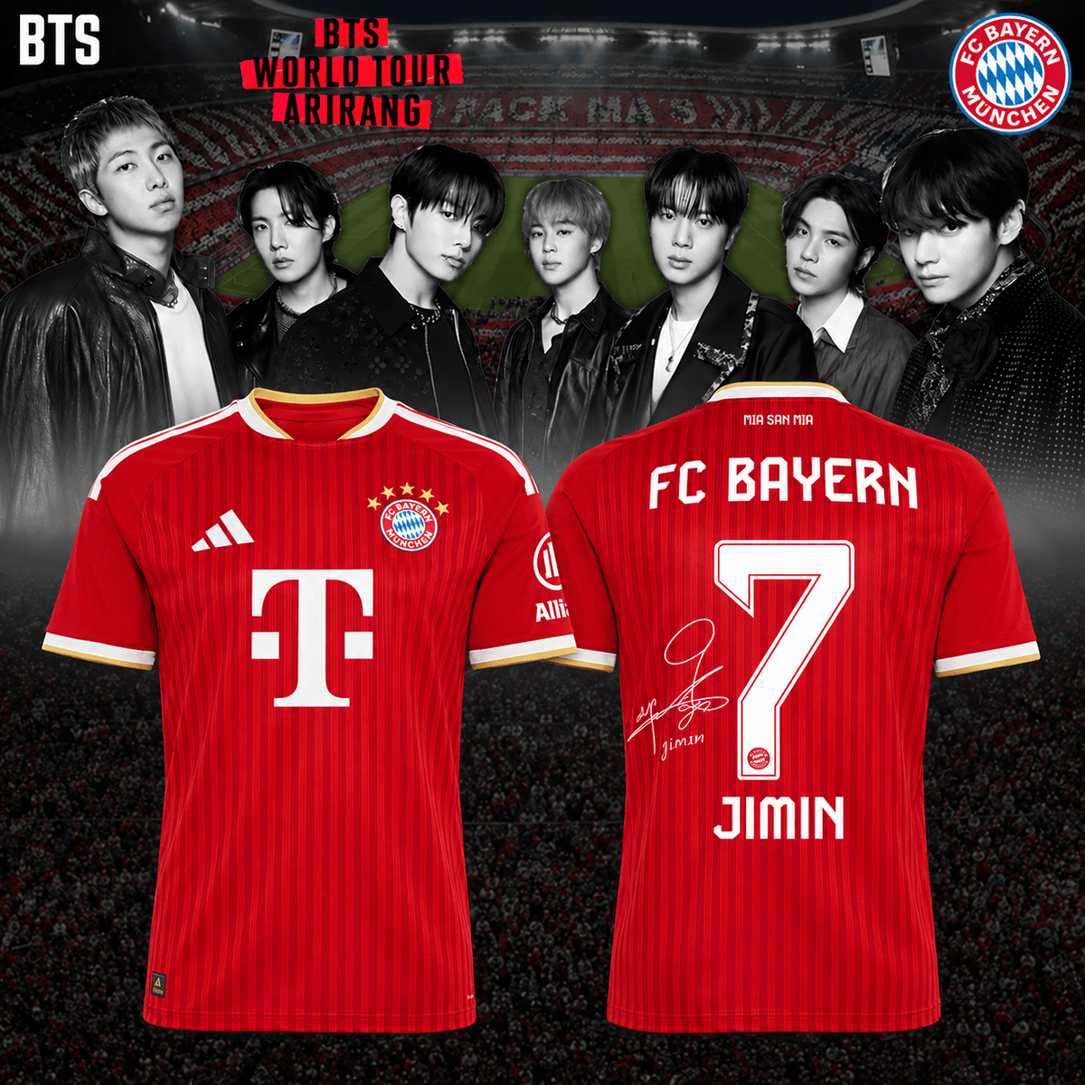 Jimin BTS x FC Bayern Munich Merch Arirang World Tour 2026 Jersey Present For Army - Foxy23shop