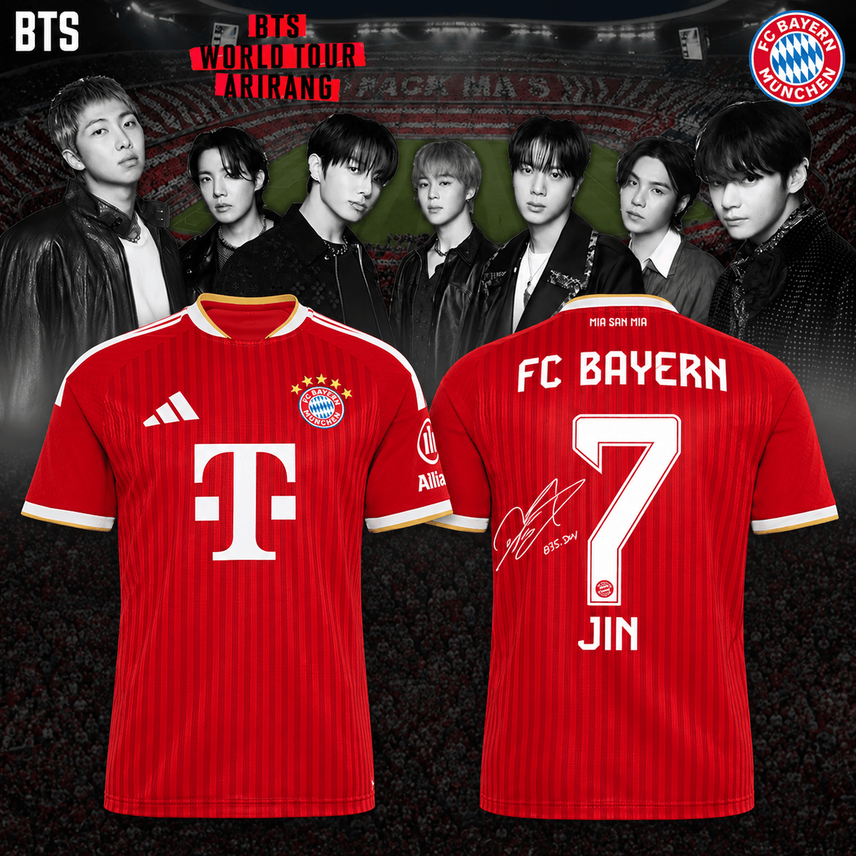 Jin BTS x FC Bayern Munich Merch Arirang World Tour 2026 Jersey Presents For ARMY - Foxy23shop