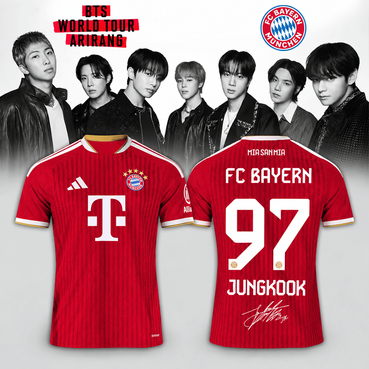 Jungkook BTS x FC Bayern Munich Merch Arirang World Tour 2026 Jersey Gifts For Jungkook Lovers - Foxy23shop