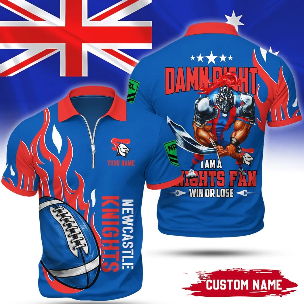 Custom Newcastle Knights Zip Polo Shirt Newcastle Knights Rugby Shirt Gift For Men - Foxy23shop
