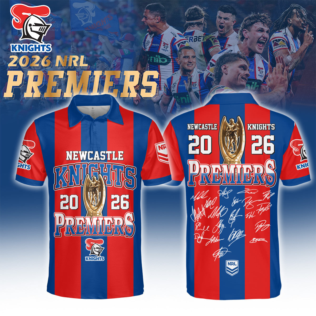 Newcastle Knights 2026 Premiers Polo Shirt Newcastle Knights Rugby Merch Gift For Men - Foxy23shop