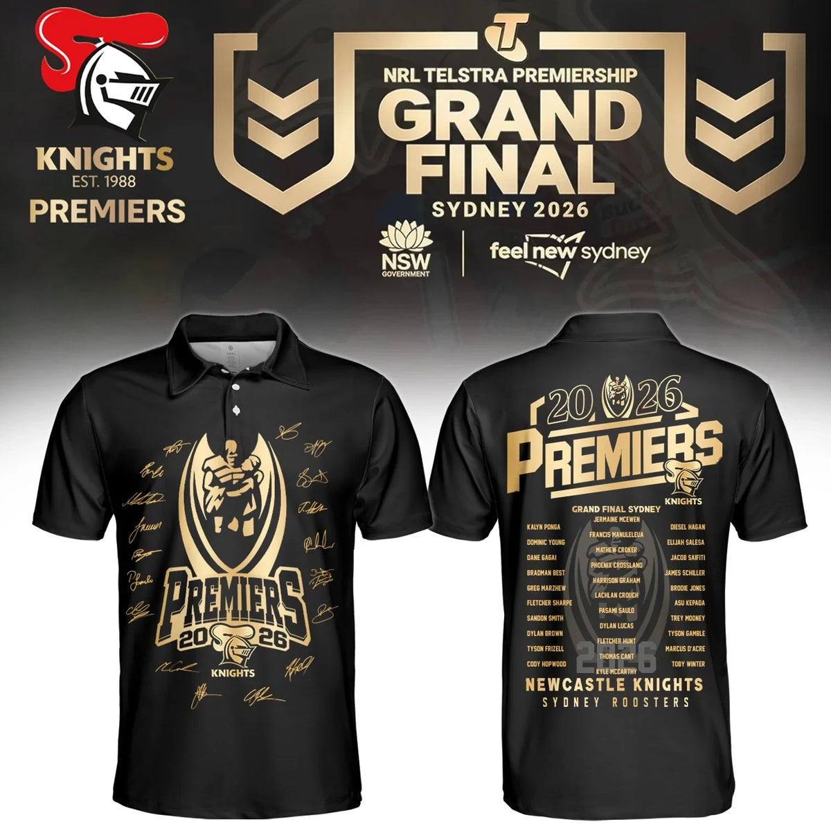 Newcastle Knights Premiers 2026 Polo Shirt Newcastle Knights Shirt Gift For Sports Lovers - Foxy23shop