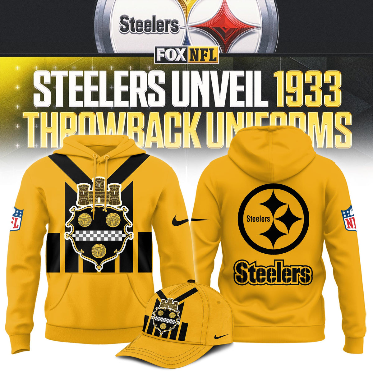 Pittsburgh Steelers Throwback Uniforms Hoodie Pittsburgh Steelers Apparel Fan Gear - Foxy23shop