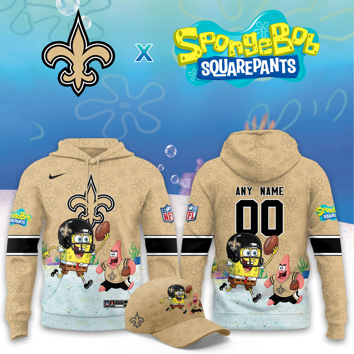 Custom New Orleans Saints X Spongebob Squarepants Hoodie Best Gifts For Who Dat Nation - Foxy23shop