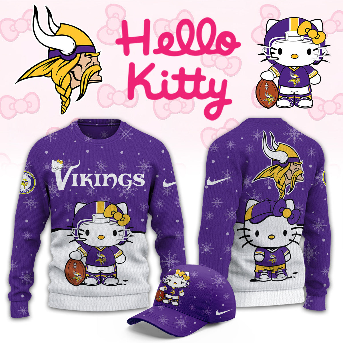 Minnesota Vikings x Hello Kitty Sweatshirt 2026 Vikings Clothing Gifts For Skol Nation - Foxy23shop