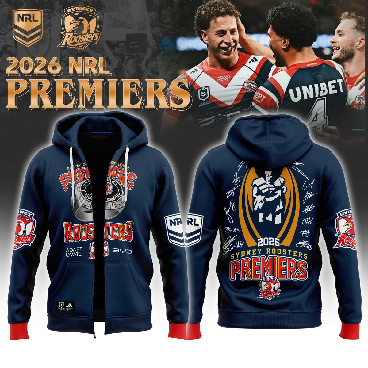 Sydney Roosters Premiers Zip Hoodie Sydney Roosters Match Day Merch Gift For Supporters - Foxy23shop