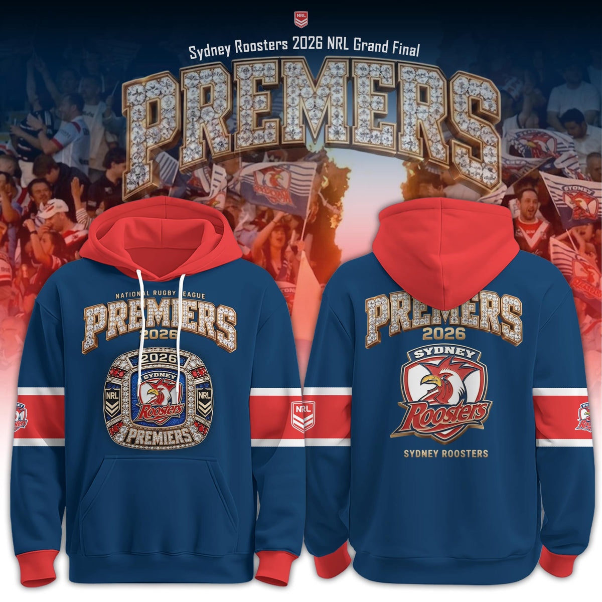 Sydney Roosters Premiers Hoodie Sydney Roosters Rugby Clothes Gift For Friends - Foxy23shop
