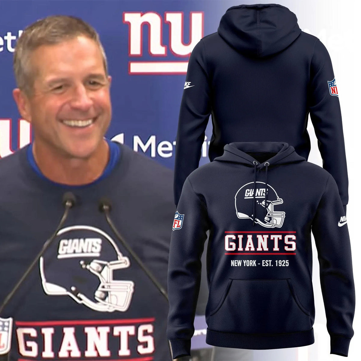 New York Giants Merch Football Helmet 2026 Head Coach Brian Daboll Hoodie Best Fan Gear - Foxy23shop