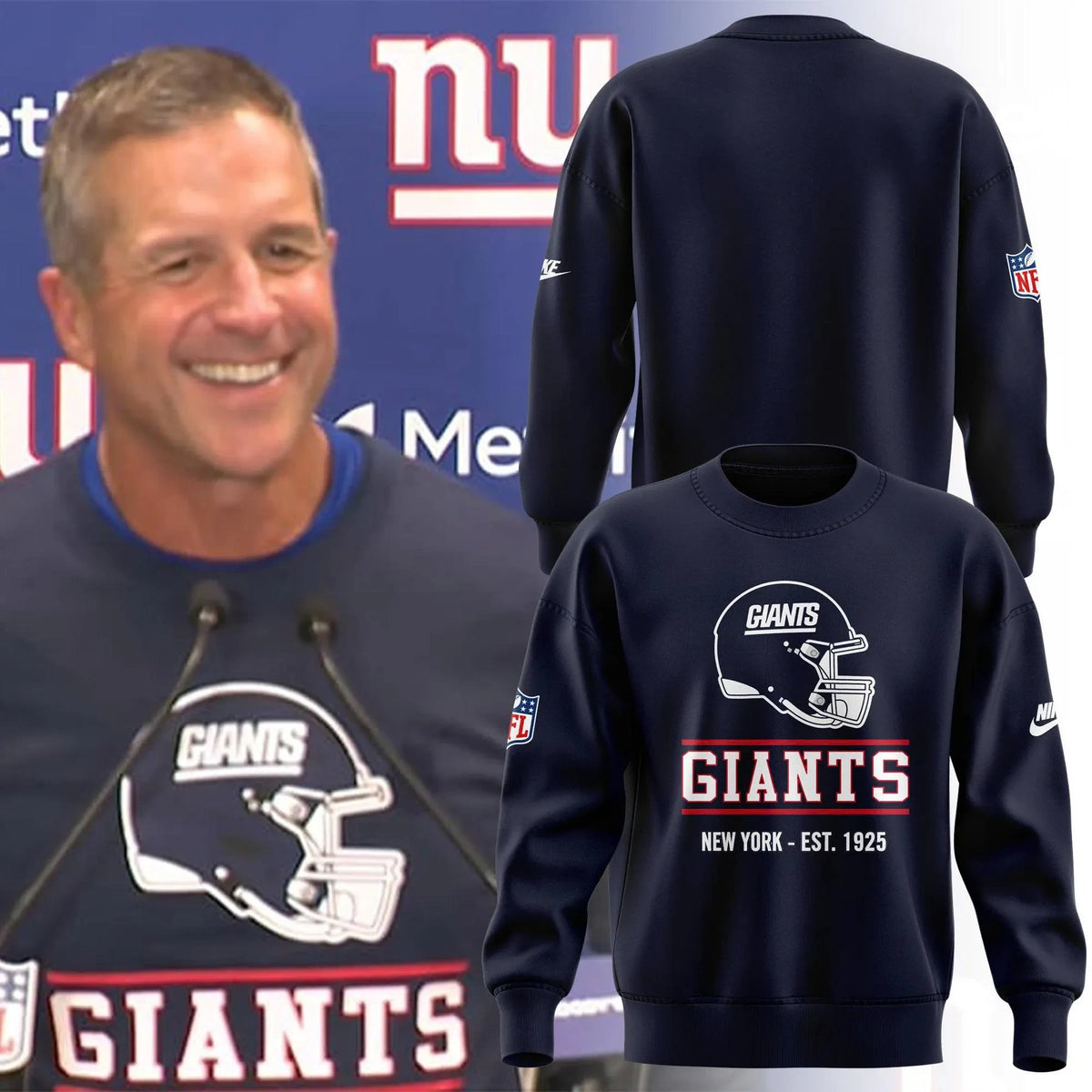 New York Giants Football Helmet 2026 Head Coach Brian Daboll Sweatshirt NY Giants Apparel - Foxy23shop