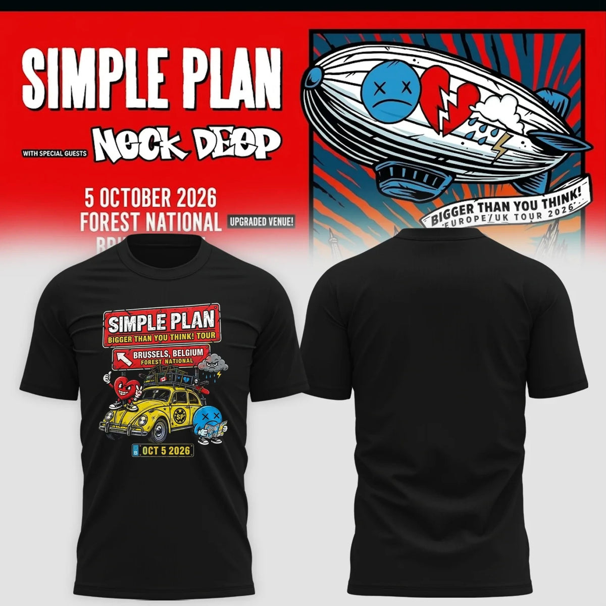 Simple Plan Bigger Than You Think 2026 Europe Tour T-Shirt Simple Plan Merch Gifts For Fans - Foxy23shop
