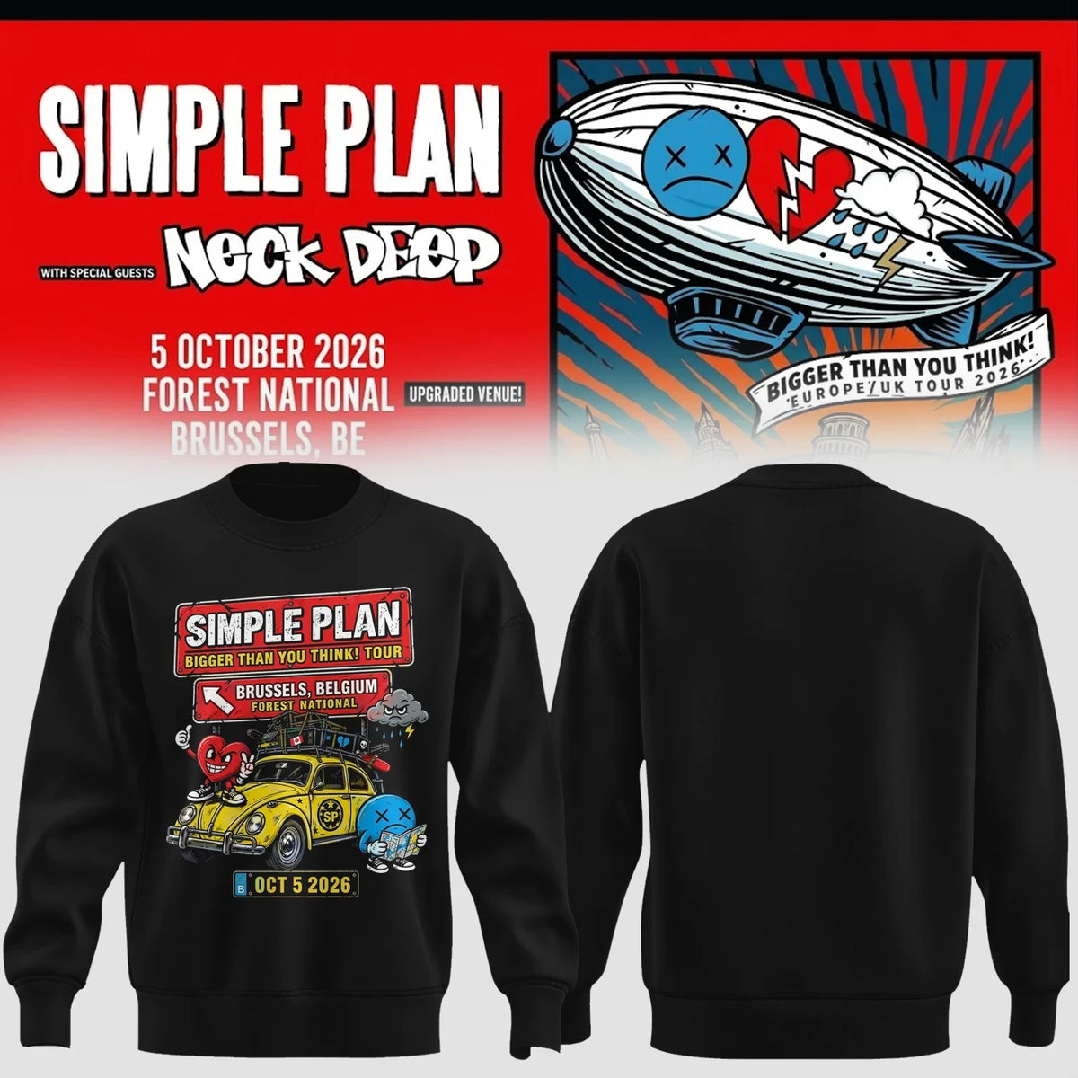 Simple Plan Bigger Than You Think 2026 Europe Tour Sweatshirt Simple Plan Apparel - Foxy23shop
