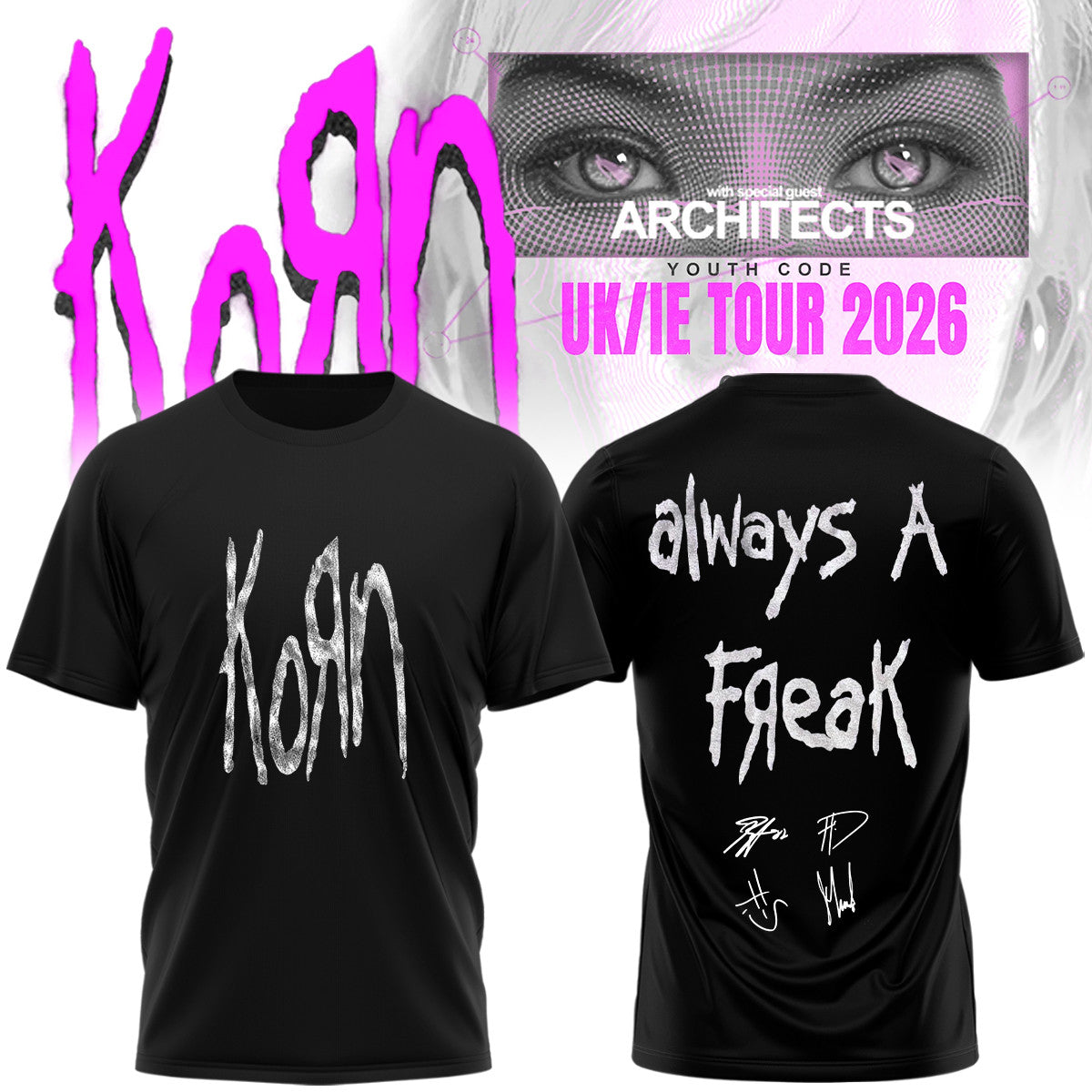 Korn Merch UK IE Tour 2026 Signature Black T-Shirt Unique Gifts For Korn Fans - Foxy23shop