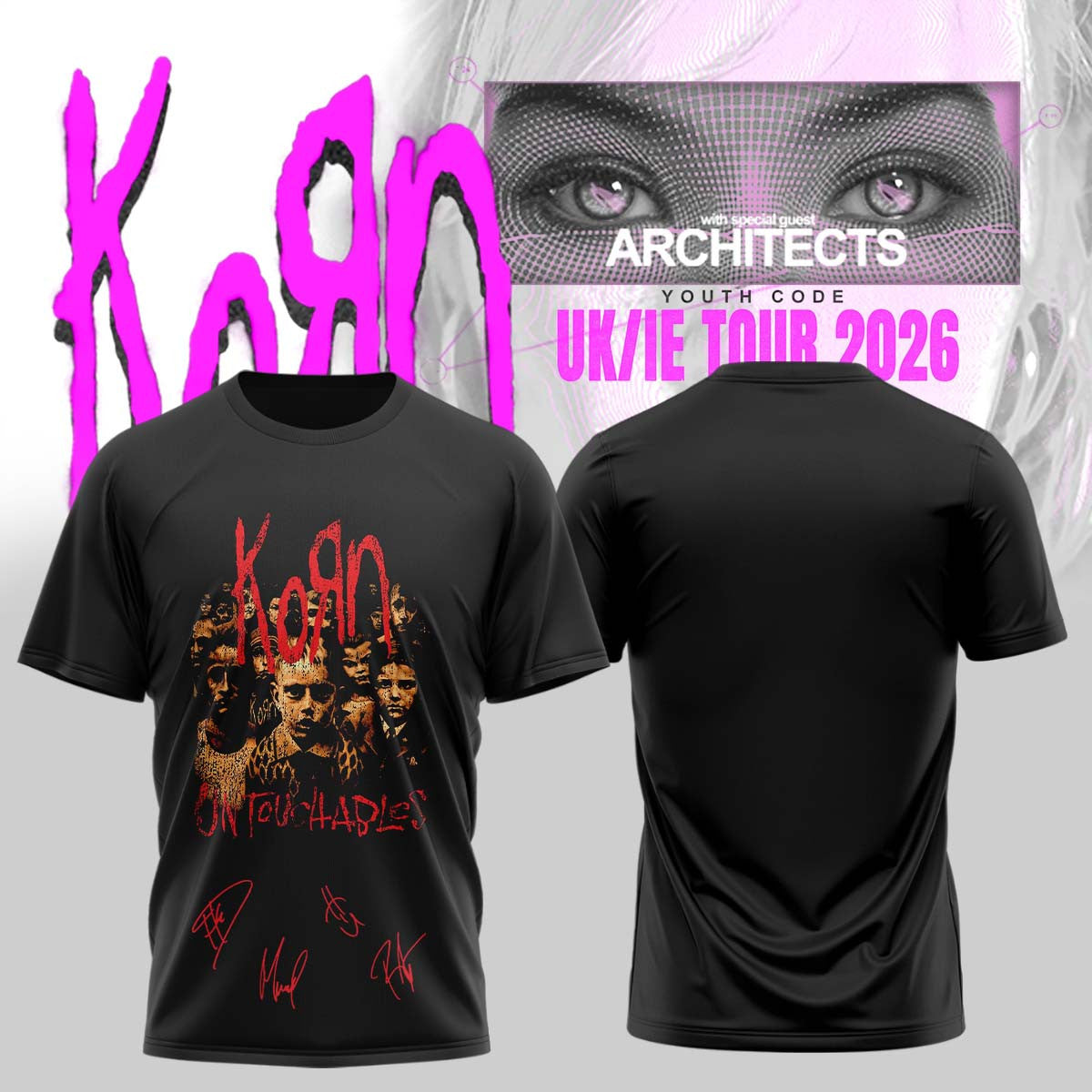 Korn Merch UK IE Tour 2026 Signature Black T-Shirt Present Idea For Korn Lover - Foxy23shop