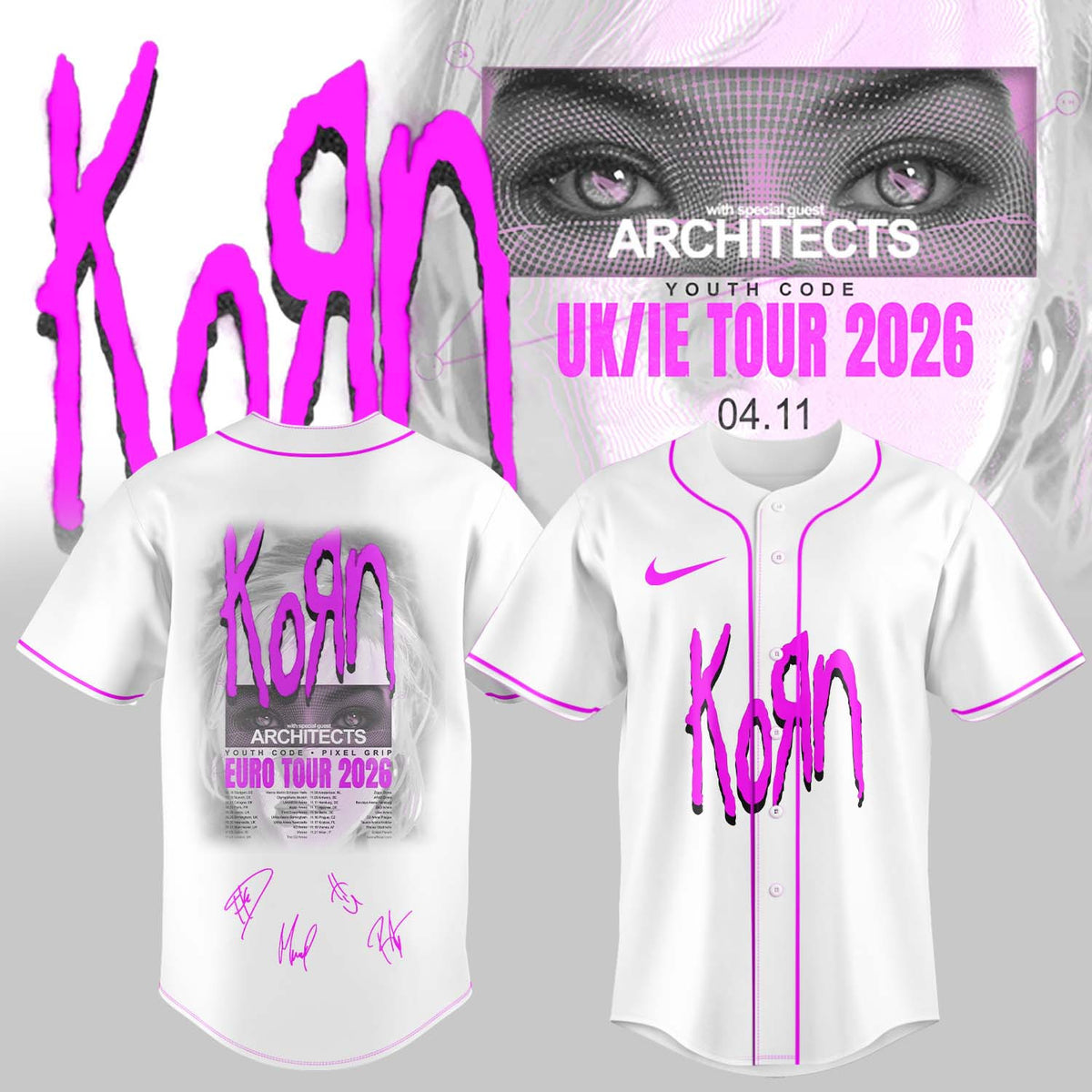 Korn Merch UK IE Tour 2026 Signature Baseball Jersey Best Presents For Korn Lovers - Foxy23shop