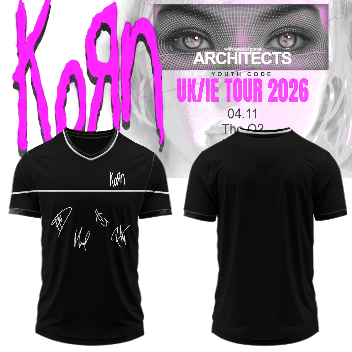 Korn Merch UK IE Tour 2026 Signed Black T-Shirt Korn Apparel Music Lover Presents - Foxy23shop