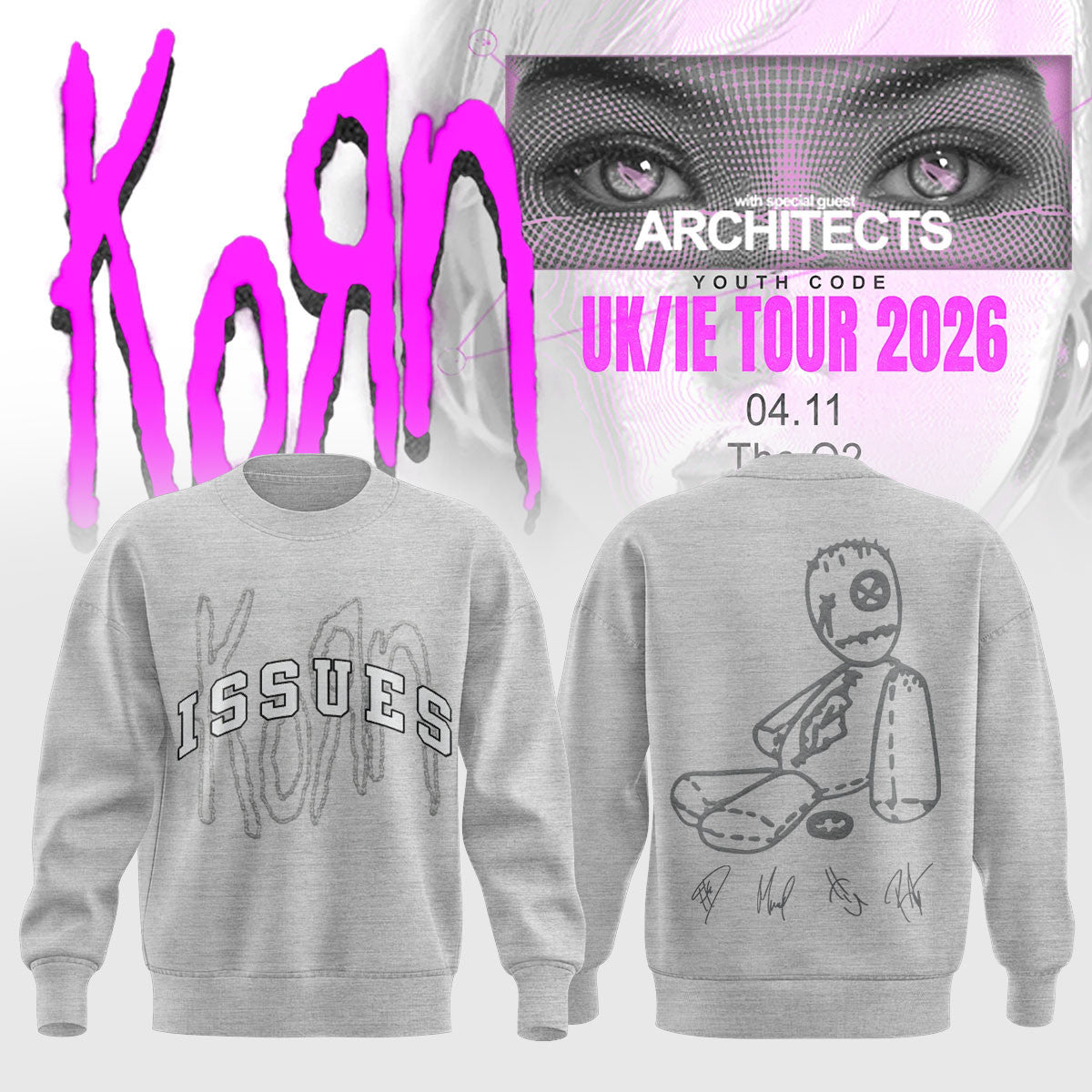 Korn Merch UK IE Tour 2026 Signature Sweatshirt Korn Apparel Best Gifts For Music Lovers - Foxy23shop