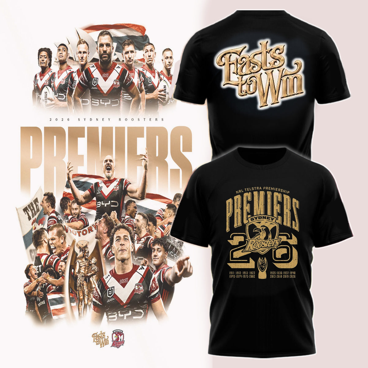 Sydney Roosters 2026 Premiers T-Shirt Roosters Merch Gifts For Easts Supporters - Foxy23shop