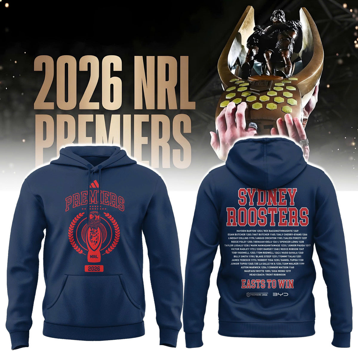 Sydney Roosters Premiers 2026 Hoodie Roosters Merch Rugby League Clothing Gift For Easts Supporters - Foxy23shop