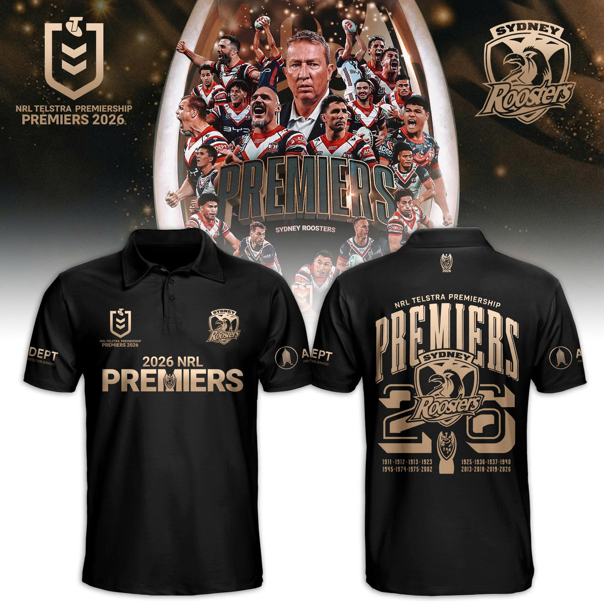 Sydney Roosters Premiers Champions 2026 Polo Shirt Roosters Merch Gift For Championship Fans - Foxy23shop