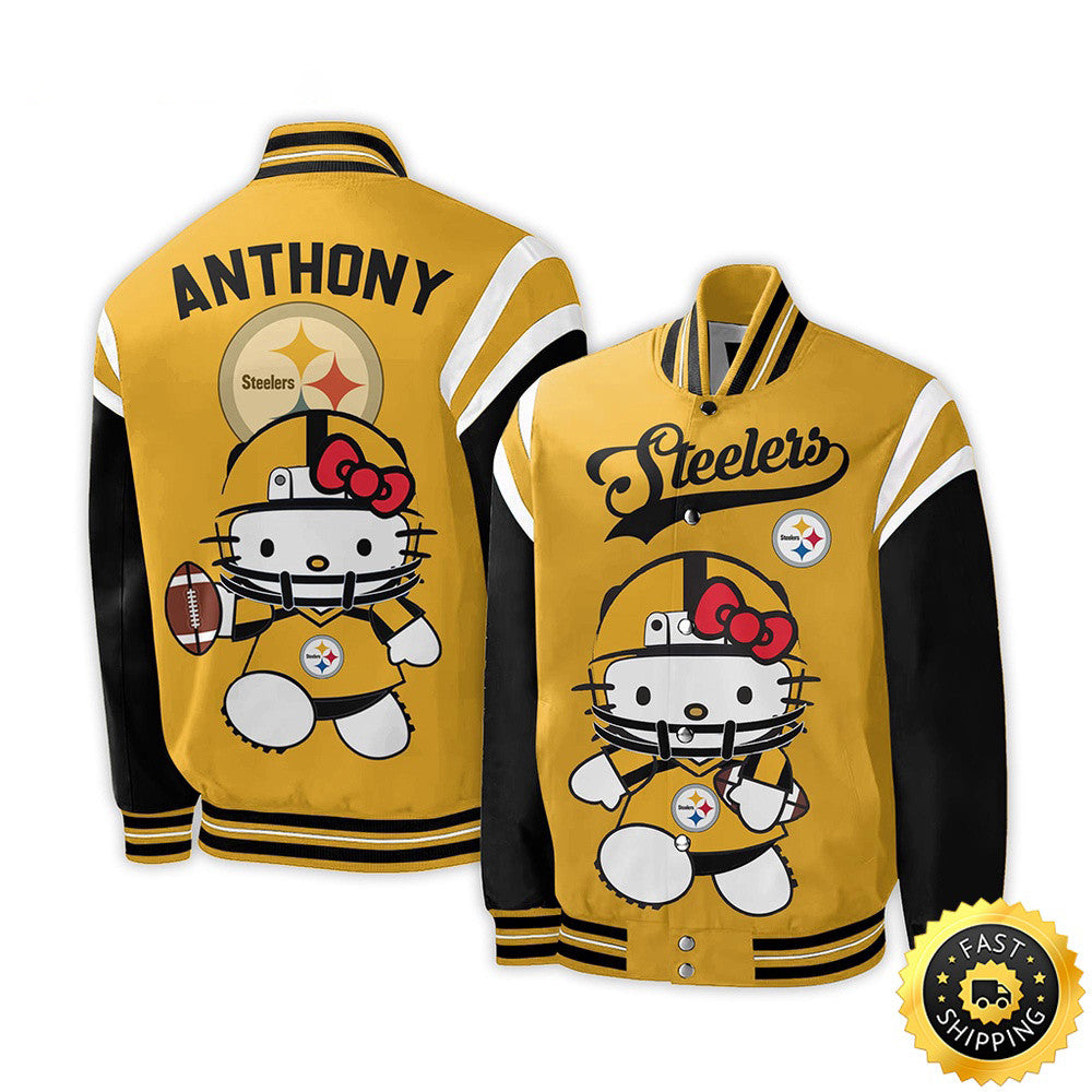 Personalized Pittsburgh Steelers x Hello Kitty Jacket Pittsburgh Steelers Merch Fan Gears - Foxy23shop
