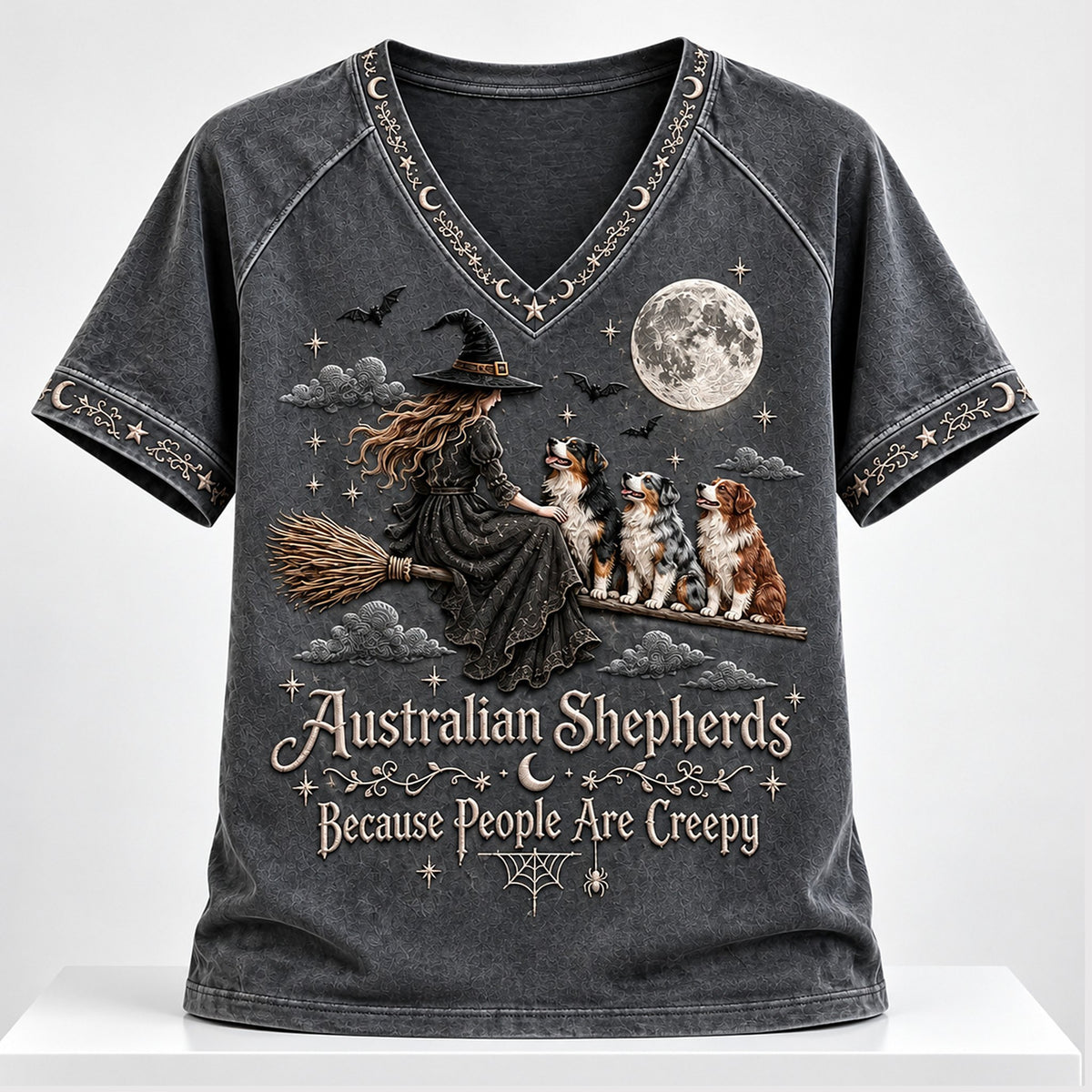 Australian Shepherds Because People Are Creepy Halloween 2026 V-Neck Shirt Halloween Gifts For Sister - Foxy23shop