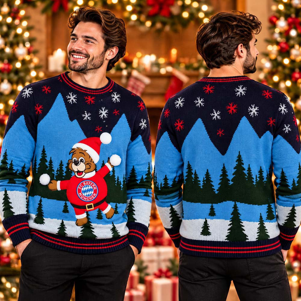 FC Bayern Munchen Mascot Christmas Ugly Sweater FC Bayern Munchen Xmas Clothing Soccer Fan Gear - Foxy23shop