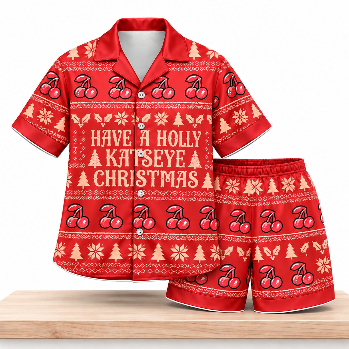 Have A Holly Katseye Cherry Pattern Christmas 2026 Pajama Set Katseye Sleeping Sets Gifts For Eyekons - Foxy23shop