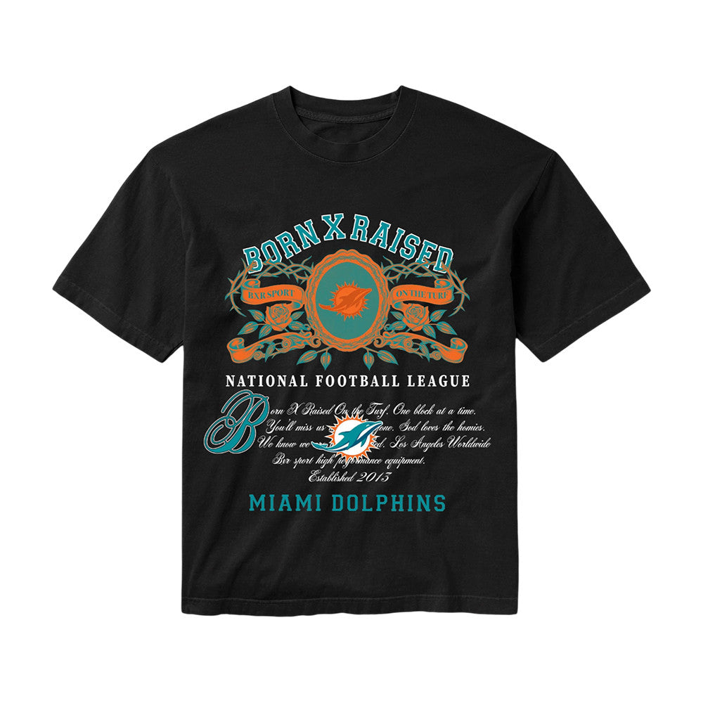 Dolphins Crest T-Shirt Born X Raised Football Apparel Gift For NFL Fans - Foxy23shop