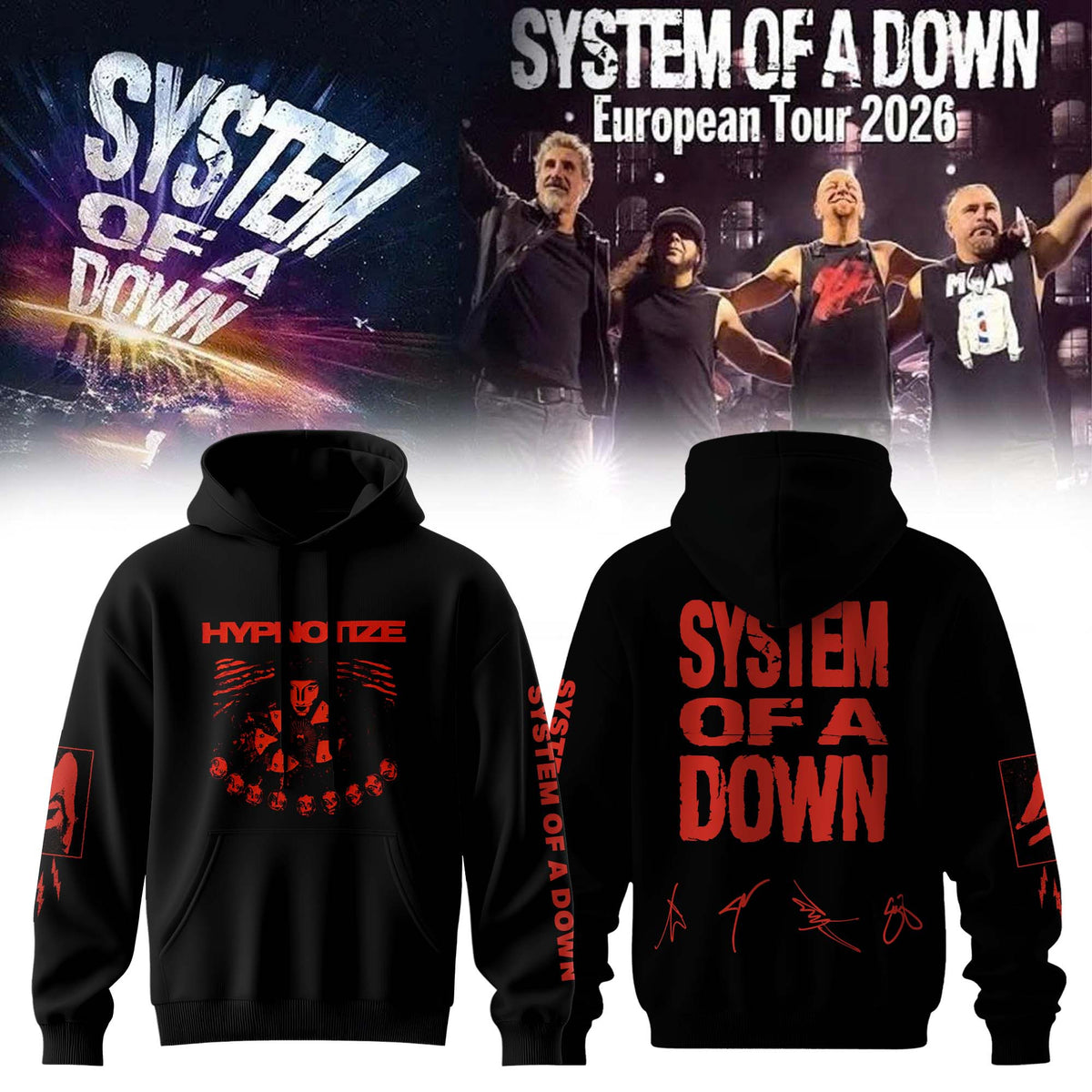 System Of A Down Merch European Tour 2026 Signature Hoodie Best Gifts For Music Lovers - Foxy23shop