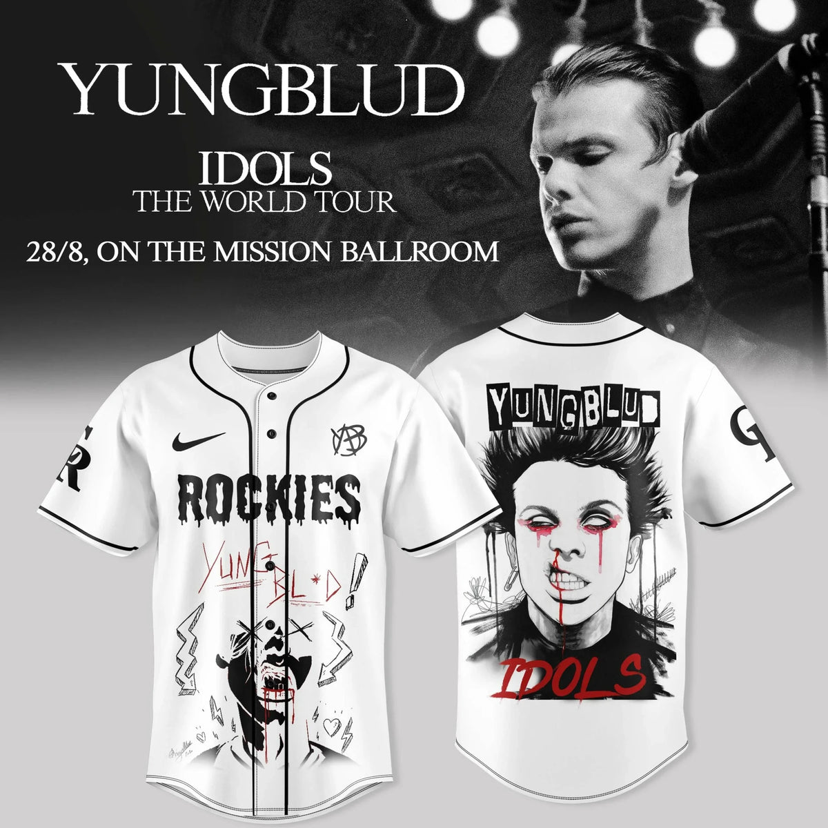 Colorado Rockies x Yungblud Merch Idols World Tour 2026 Jersey Gifts Idea For Baseball Lover - Foxy23shop