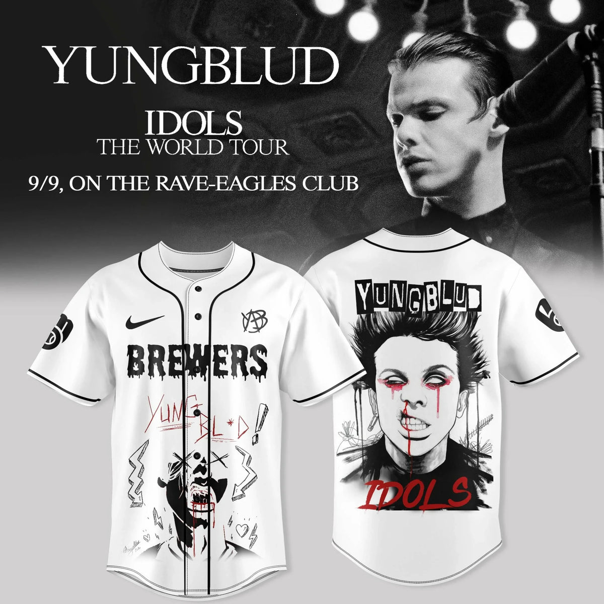 Milwaukee Brewers X Yungblud Merch Idols World Tour 2026 Jersey Black Hearts Club Gift Idea - Foxy23shop