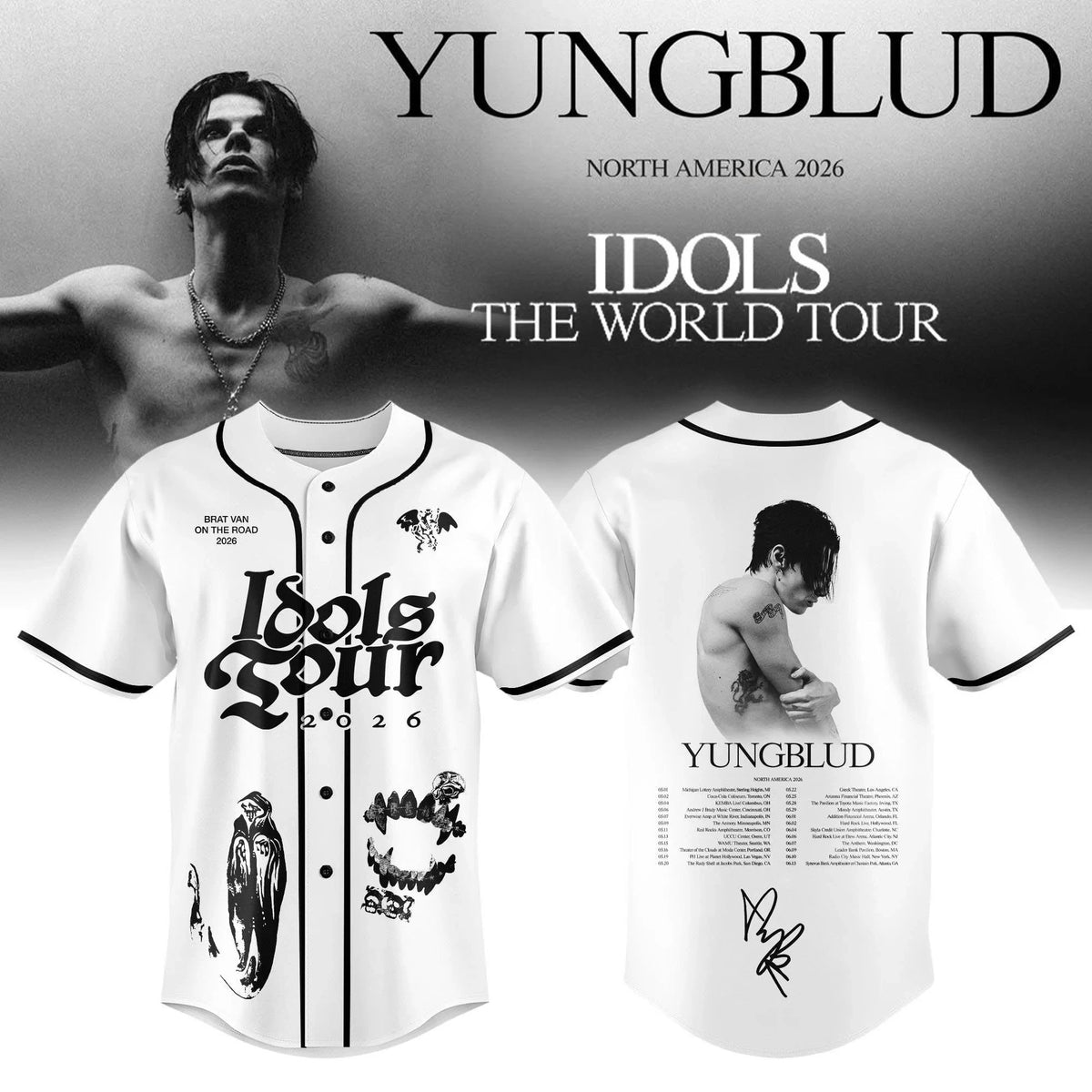 Yungblud Merch Idols World Tour 2026 White Jersey Great Gifts For Black Hearts Club - Foxy23shop