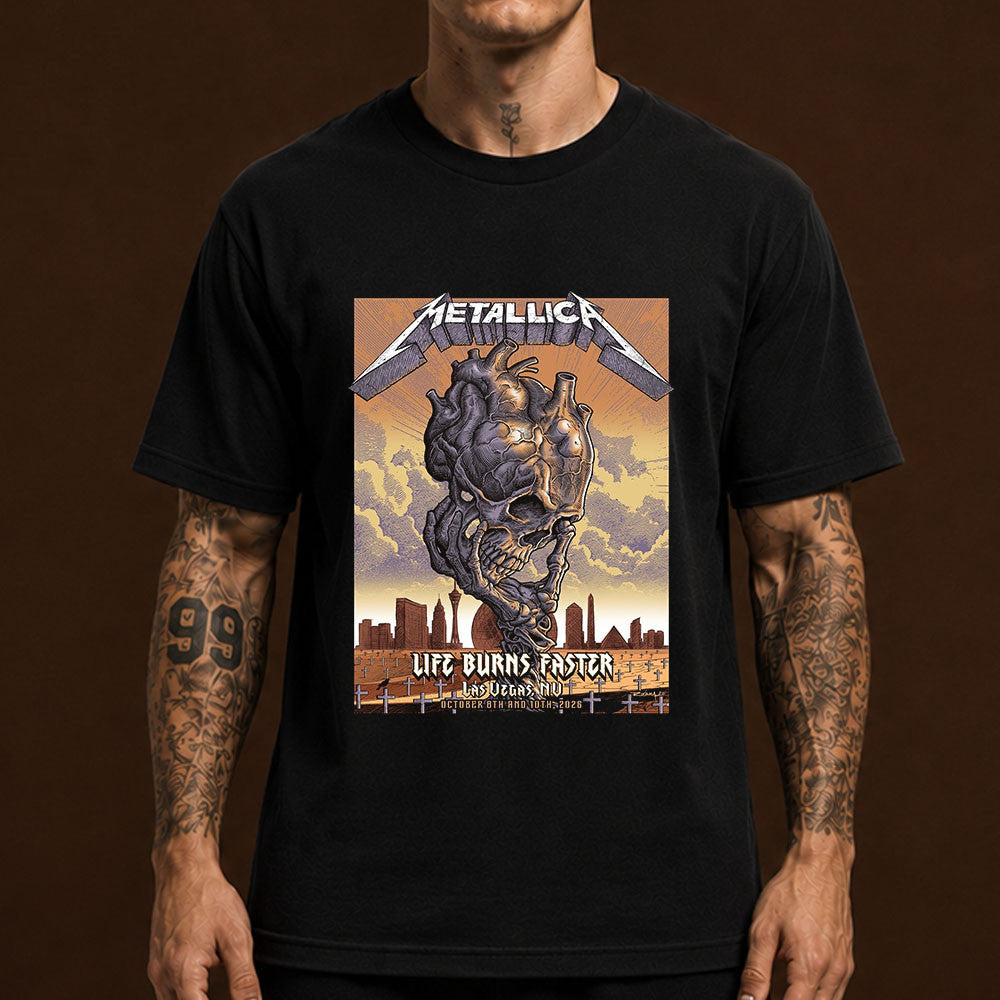 Metallica Life Burns Faster Tour Las Vegas NV 2026 Event Poster T-Shirt Metallica Clothes Fan Gifts - Foxy23shop