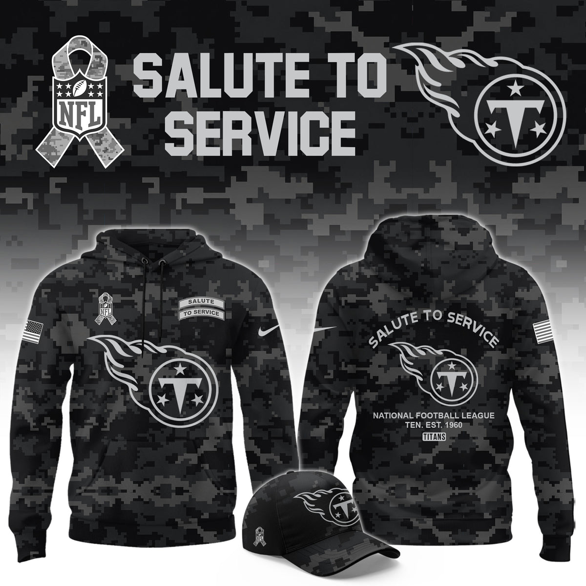 Tennessee Titans 2026 Salute To Service Football Hoodie 2026 Titans Apparel Gift For Fans - Foxy23shop