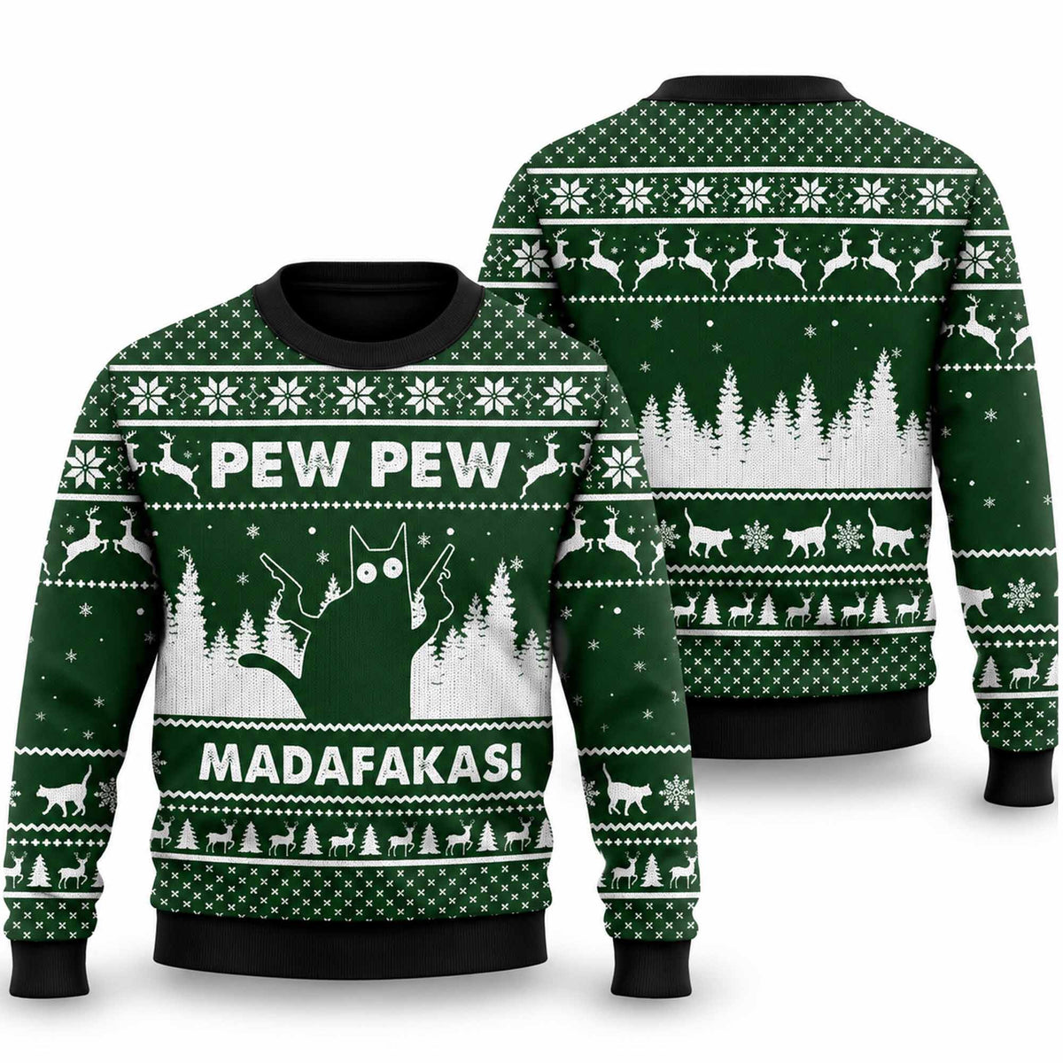 Christmas Cat Pew Pew Madafakas Ugly Sweater Funny Christmas Apparel Gift For Cat Lovers - Foxy23shop