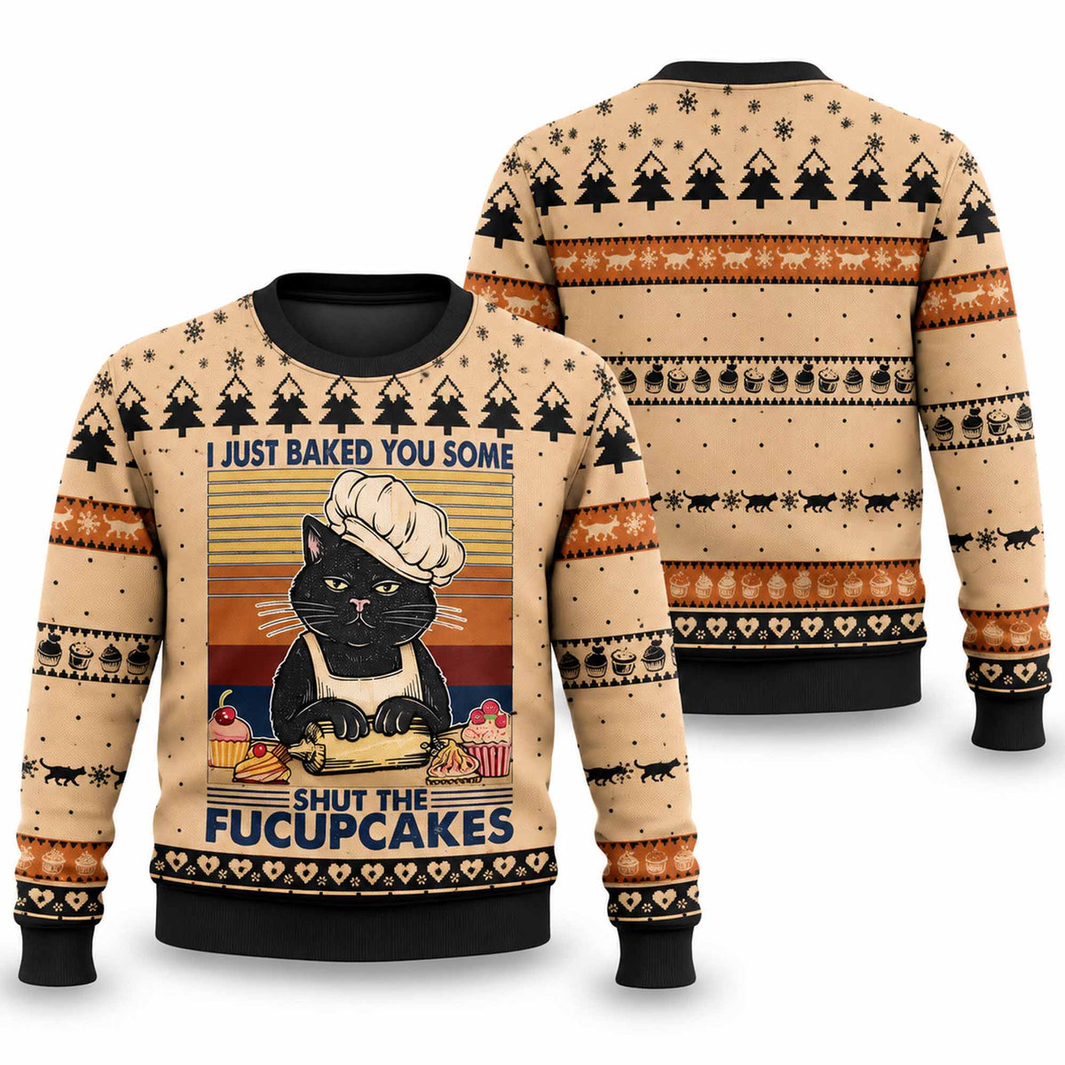 Christmas Shut The Fucupcakes Black Cat Ugly Sweater Funny Xmas Clothing Cat Lover Presents - Foxy23shop