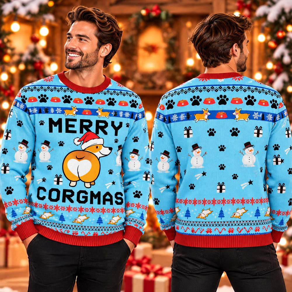 Merry Corgmas Cute Corgi Blue Ugly Christmas Sweater Xmas Clothing Gifts For Corgi Lovers - Foxy23shop