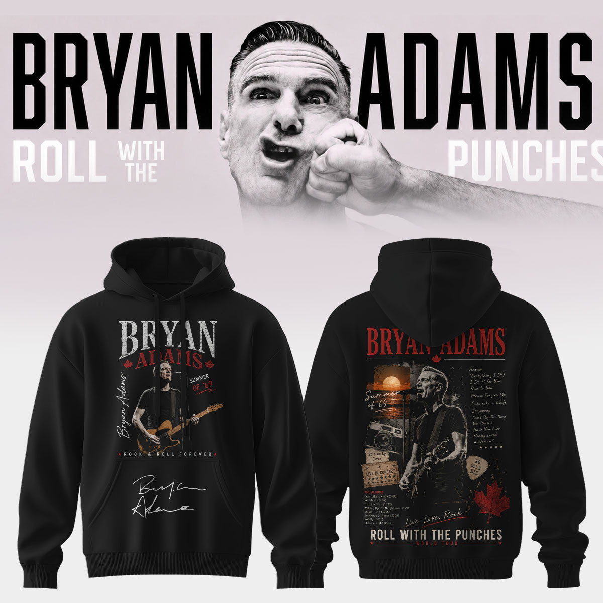 Bryan Adams Roll With The Punches Tour 2026 27 Black Hoodie Bryan Adams Fan Apparel - Foxy23shop