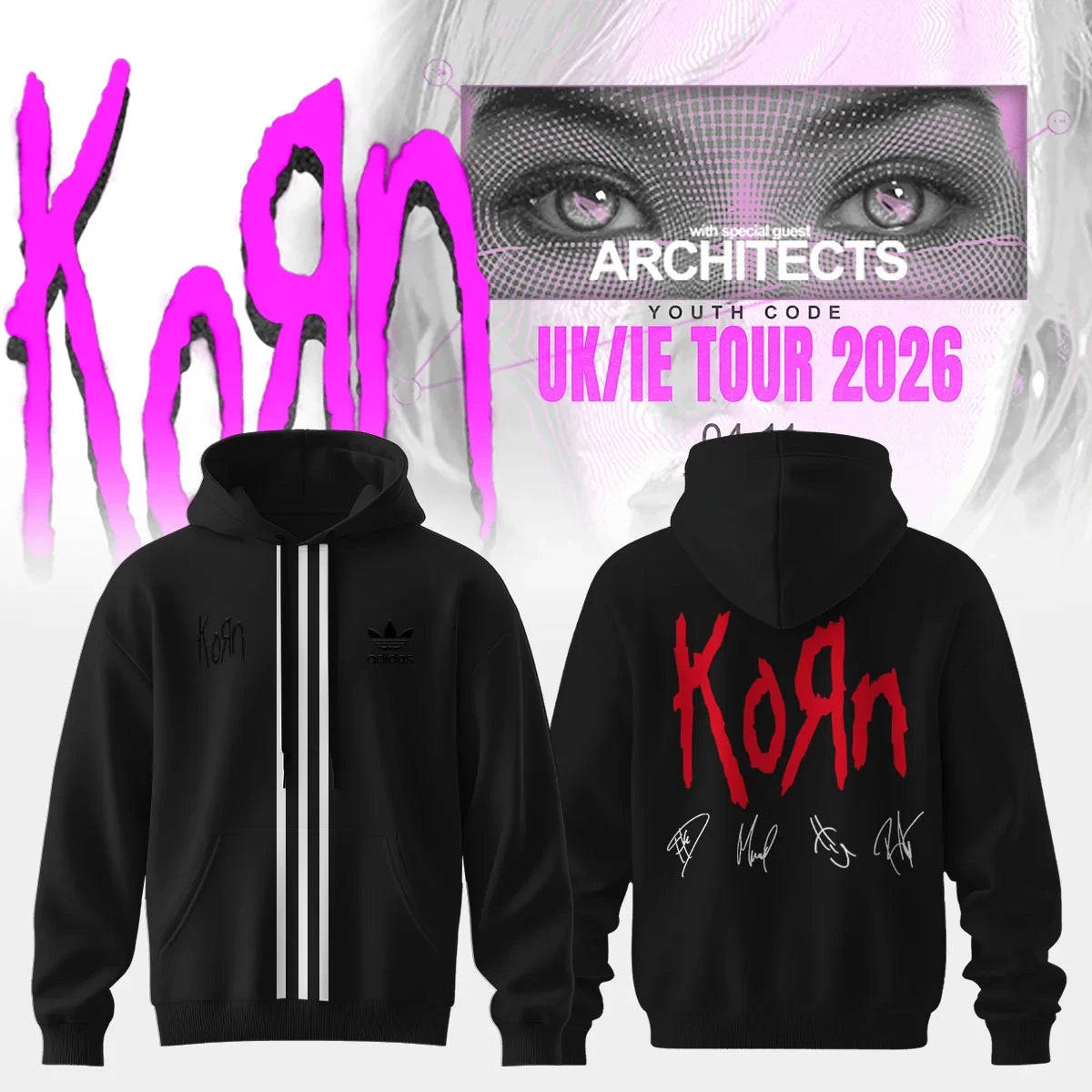 Korn Merch Euro Tour Signature Black Hoodie Korn Apparel Presents For Fans - Foxy23shop
