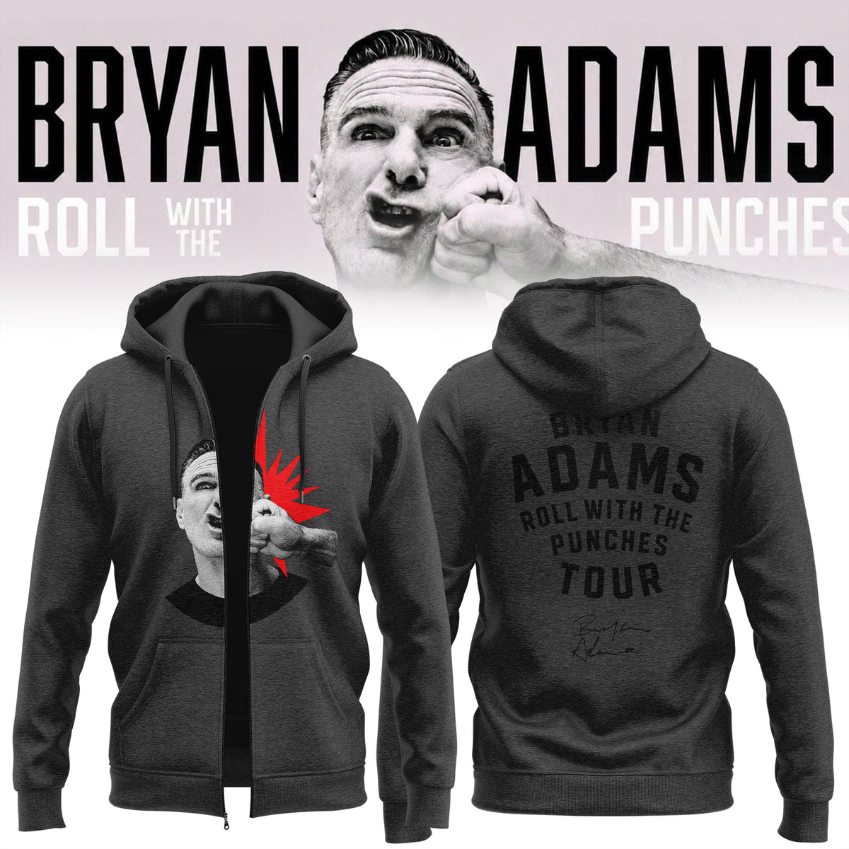 Bryan Adams Merch Roll With The Punches Tour 2026 27 Zip Hoodie Bryan Adams Fans Gift - Foxy23shop