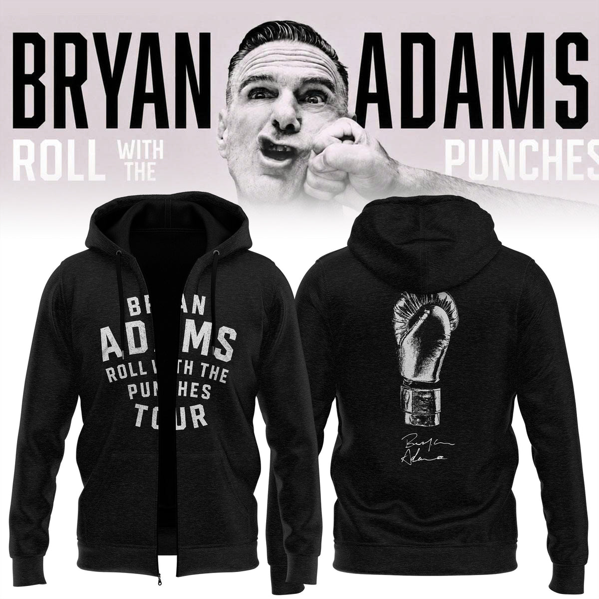 Bryan Adams Merch Roll With The Punches Tour 2026 27 Zip Hoodie Bryan Adams Lover Gifts - Foxy23shop