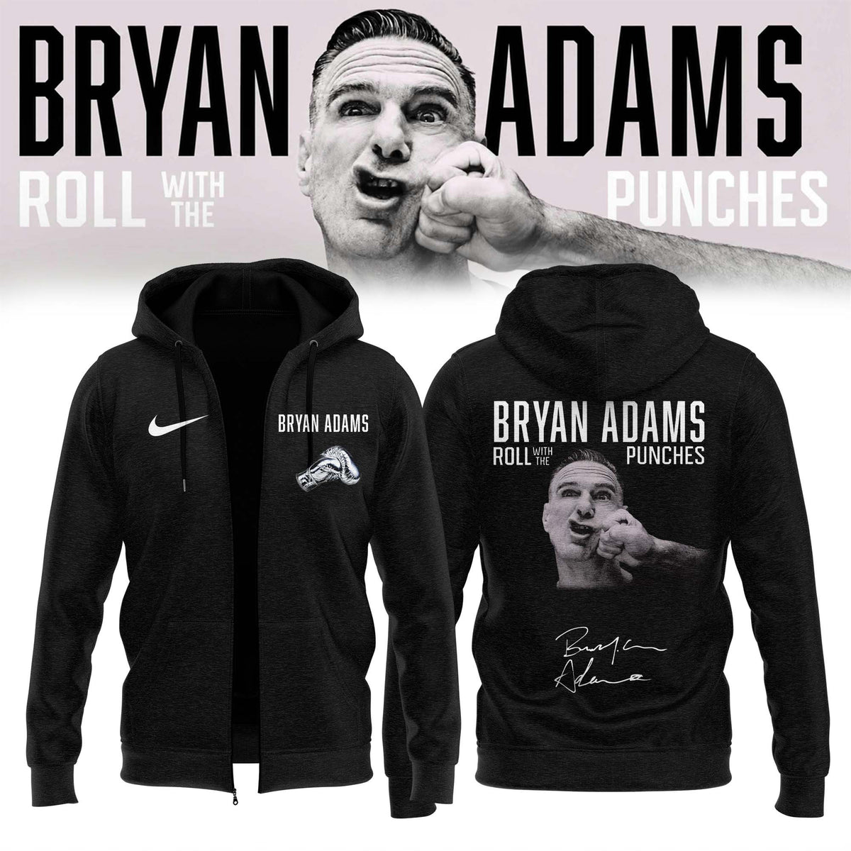 Bryan Adams Roll With The Punches Tour 2026 27 Zip Hoodie Bryan Adams Hooded Sweatshirt - Foxy23shop