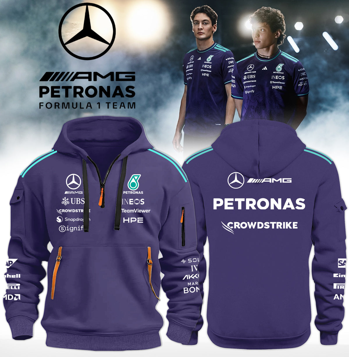Mercedes Merch Kimi Antonelli Mercedes AMG Petronas F1 Team Half Zip Hoodie Motor Sports Fan Gifts - Foxy23shop